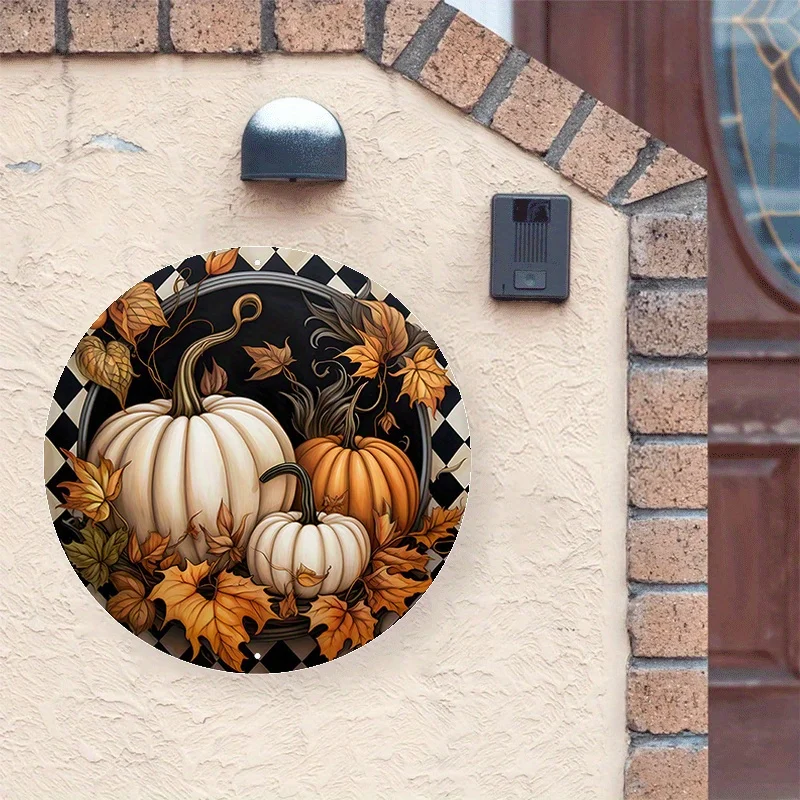 Aluminum Metal Sign Fall Pumpkin Wreath Sign, Antique Check Pumpkin Wreath Attachment, Signs For Fall Wreaths, Harvest Decor