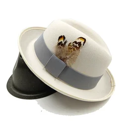 sombrero Fedora men and women felt hat feather decorated jazz hat gentleman stage performance hat