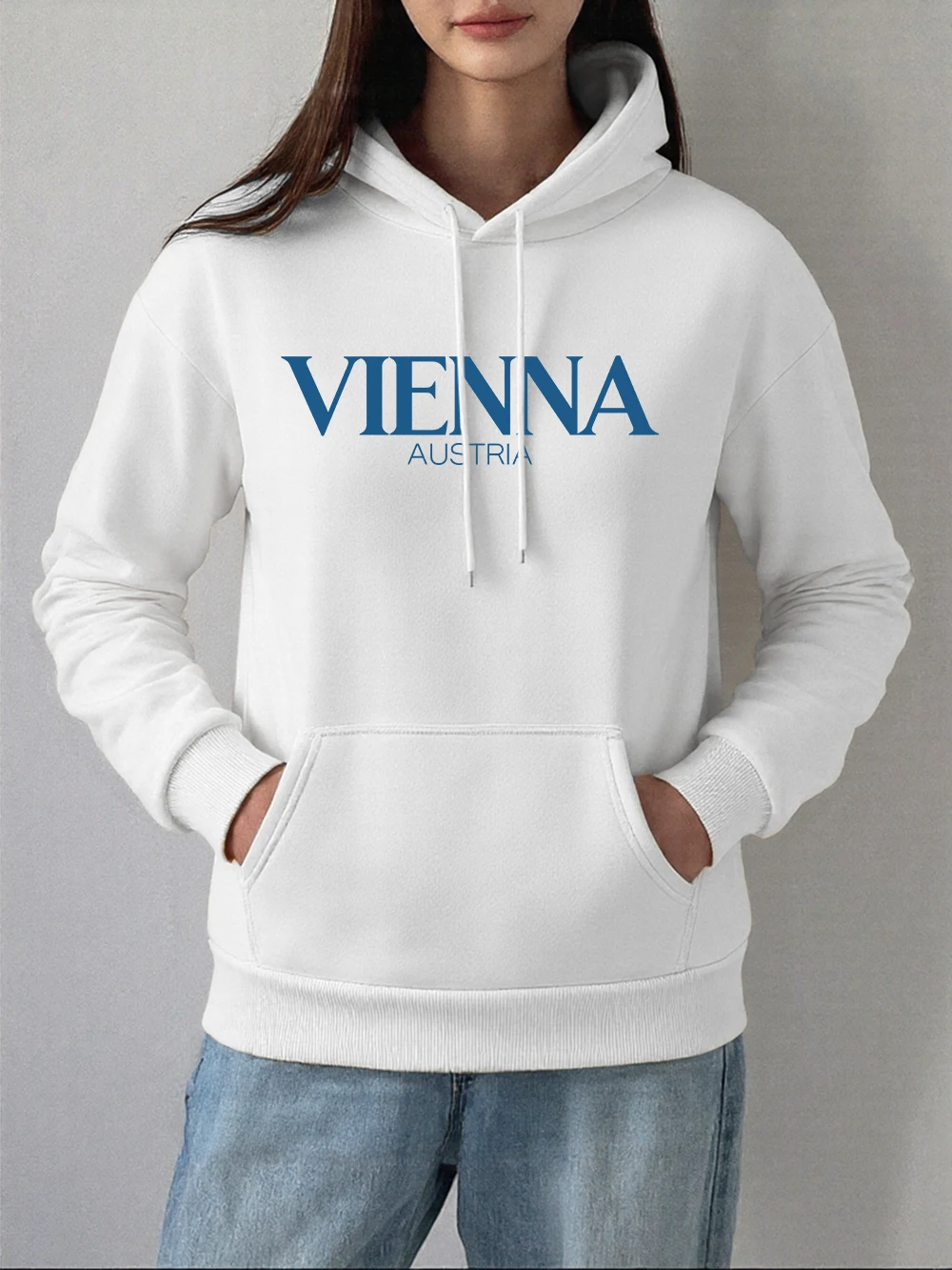 Vienna Austria Stampe Felpa con cappuccio Donna Autunno Inverno Pile Caldo Pullover Comodo Felpa casual Nozioni di base Tasca Donna Abbigliamento