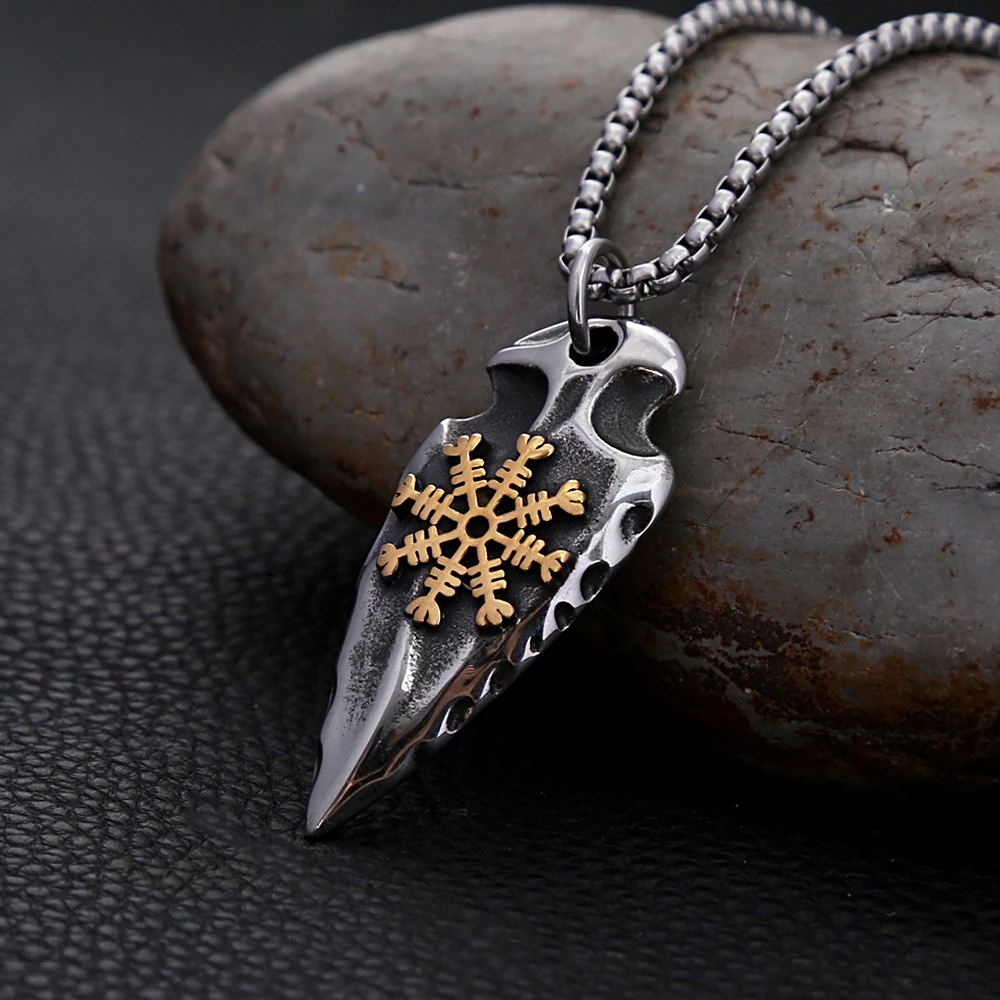 Fashion Vintage Viking Spear Pendant Necklace Stainless Steel Nordic Compass Men's Necklace Biker Amulet Jewelry Gifts Wholesale