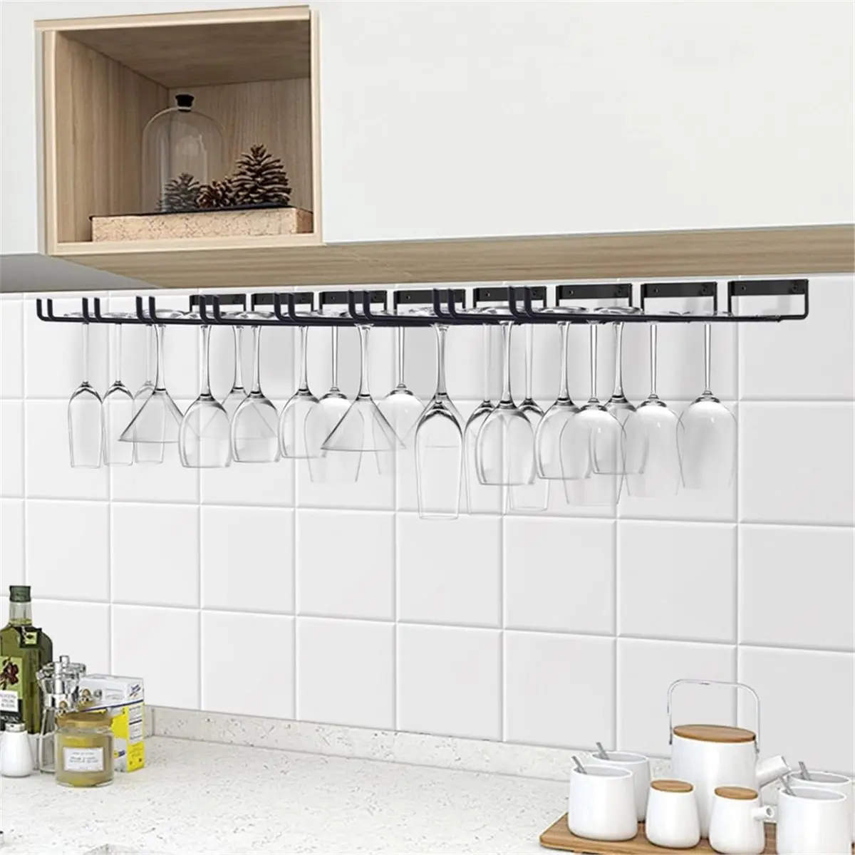 Time Saving 4Pcs Wine Glass Rack, Iron Wine Glasses Rack , Wall Mountable Wine Glass Holder Storage Hanger for Bars Coffee