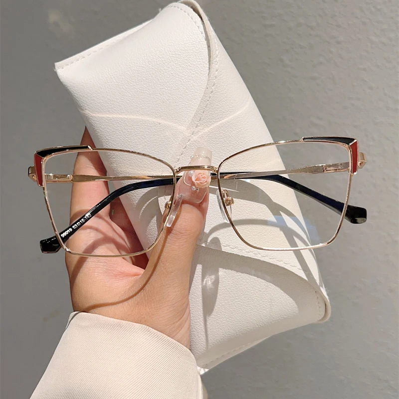 KAMMPT Oversized Cat Eye Glasses Women 2024 New Stylish Vintage Blue Light Blocking Eyewear Fashion Design Decorative Eyeglasses
