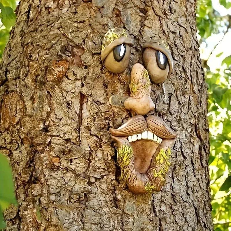 Fun Bark Face Resin Craft Ornament,Outdoor Courtyard Art Sculpture, Halloween Garden Creative Prop Decor,Friend Surprise Gift