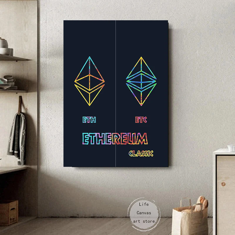 Retro Bitcoin Crypto Ethereum Crypto Bitcoin Art Poster Canvas Painting Wall Prints Picture for Living Room Office Home Decor