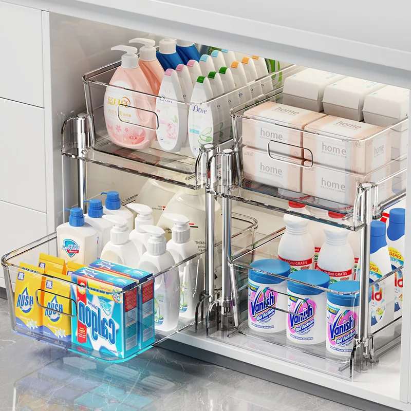 Transparent Storage Rack, Bathroom Kitchen Multifunctional Storage Rack, Double-layer Sink Bottom Sorting Rack, Storage Drawer