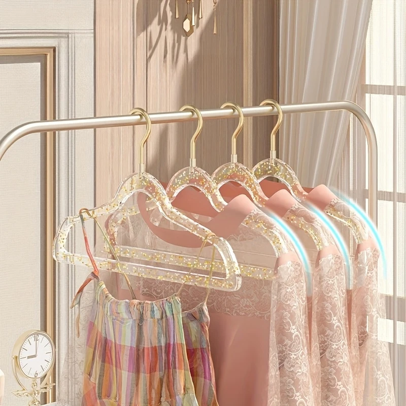 10Pcs Clear Clothes Hangers Acrylic Hanger Clothing Organizer Wardrobe Pants Coat Hanger Drying Rack Transparent Gold Hook - view 3