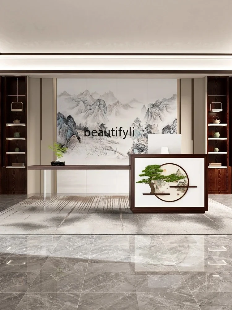 

New Chinese suspension Agree B & B Hotel Hotel Teahouse Solid wood checkout page Reception desk