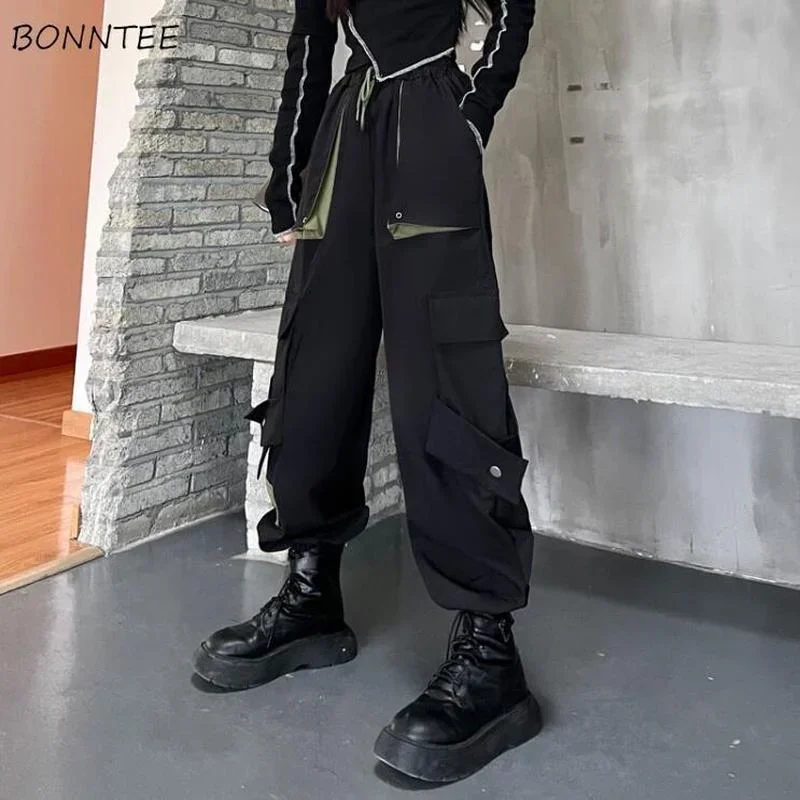 

Брюки женские стильные винтажные в стиле сафари весенние мешковатые для пар повседневные лоскутные дизайны унисекс уличная одежда BF Femme хипстерская швабра