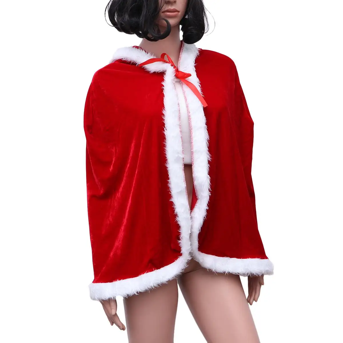 

Red Cape Cloak for Christmas Party Costume Hooded Warm Adult Kids Premium Fabric Soft White Decorated Christmas Activities
