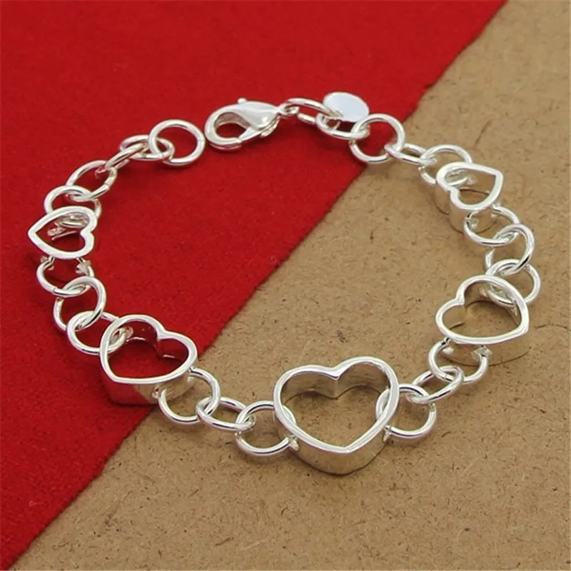 

925 Sterling Silver Women 8 Inches Charm Heart Bracelet For Fashion Jewelry Wedding Engagement Party Gifts Accessories
