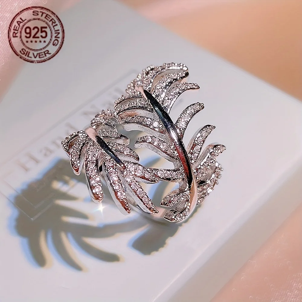 

Модное женское роскошное обручальное кольцо из стерлингового серебра 925 пробы с элегантной инкрустацией цирконом в форме листа