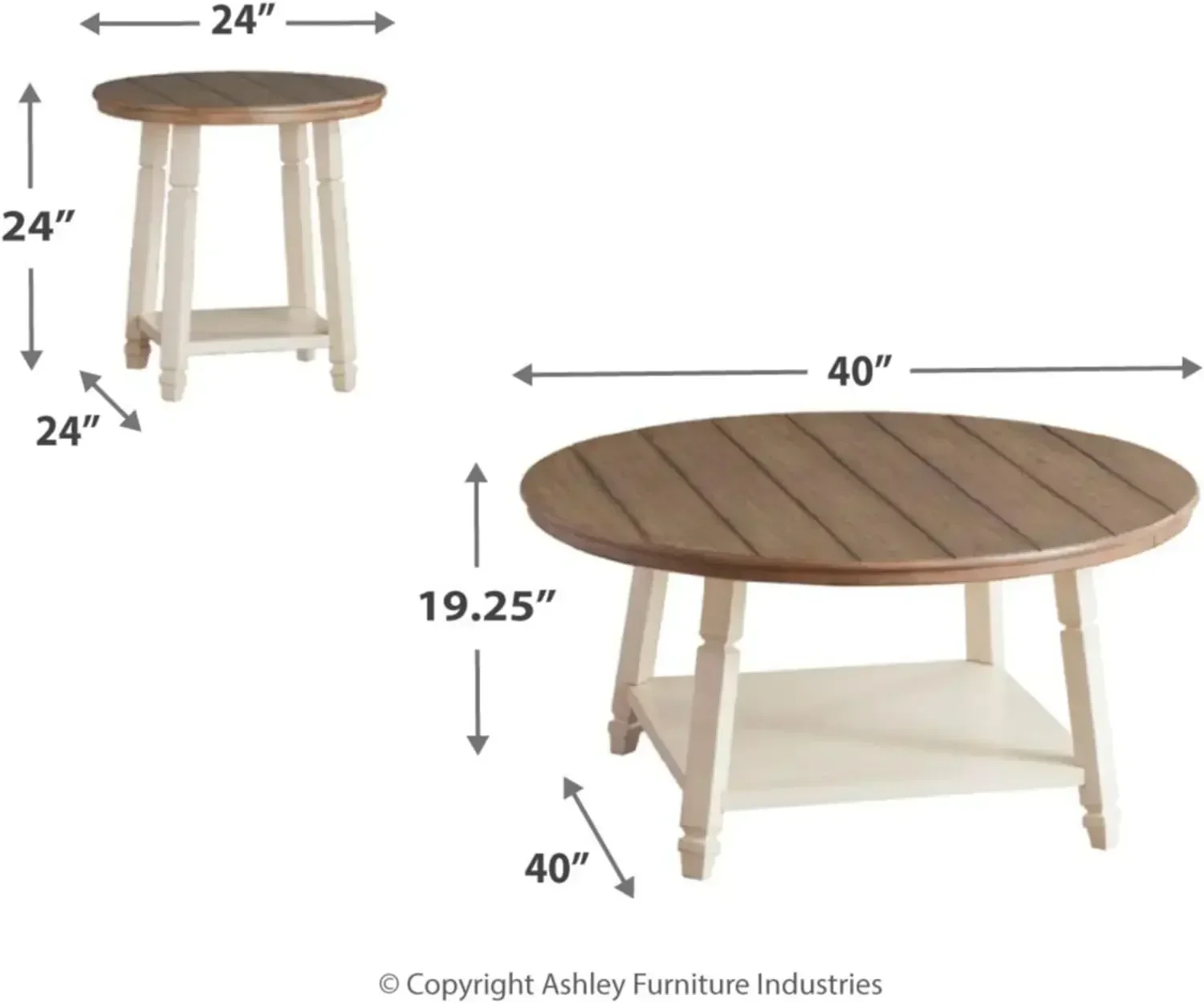 Design exclusivo da Ashley Bolanbrook Farmhouse Conjunto de mesa de 3 peças, inclui 1 mesa de centro e 2 mesas finais com prateleira inferior, um