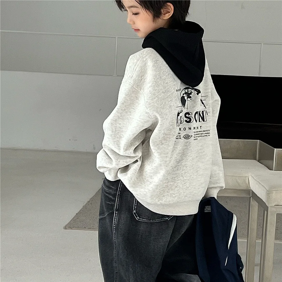 

Children Clothing Korean Style Hooded Sweatshirt 2025 Autumn New Boys Letter Pullover Fashionable Loose and Comfortable Top