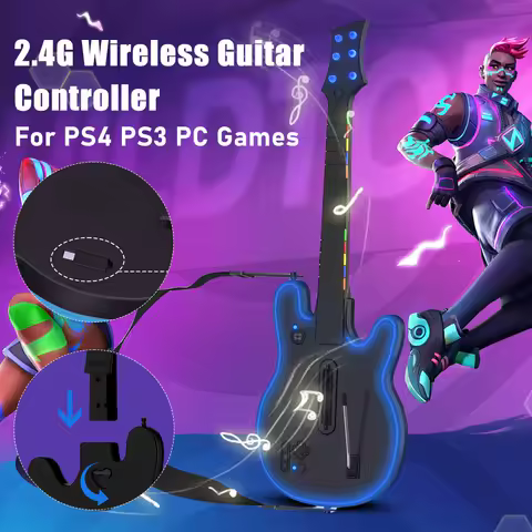 2.4G Wireless Guitar Gamepad Game Controller With Shoulder Strap For PS4 PS3 PC Guitar Hero Clone Hero Rock Band Accessories