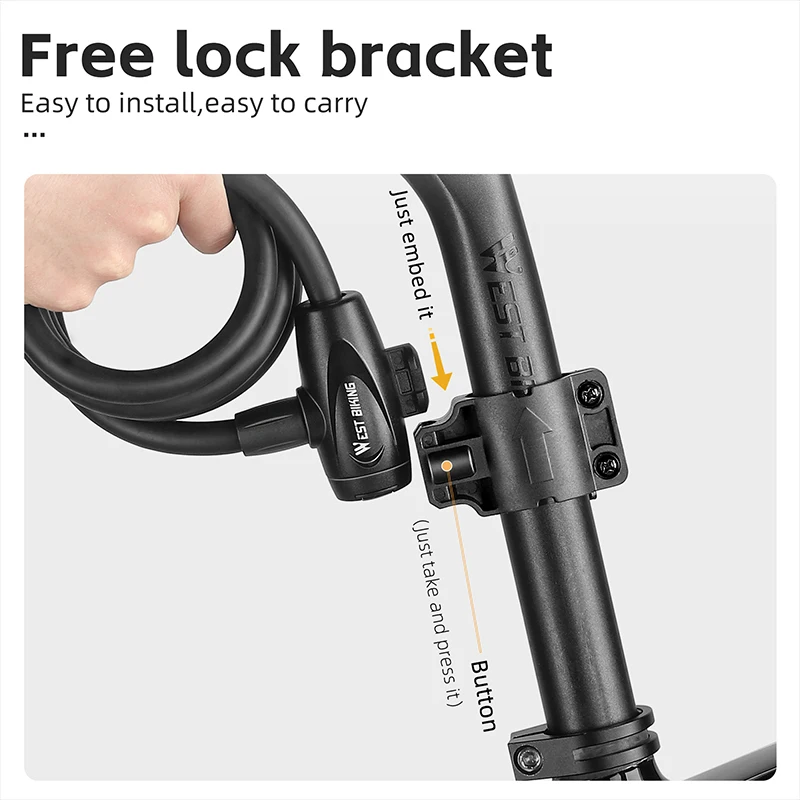 WEST BIKING 1.2M/1.5M Anti-thef Bicycle Steel Cable Lock Security MTB Road Bike Motorcycle Bike Scooter Universl Lock With Keys