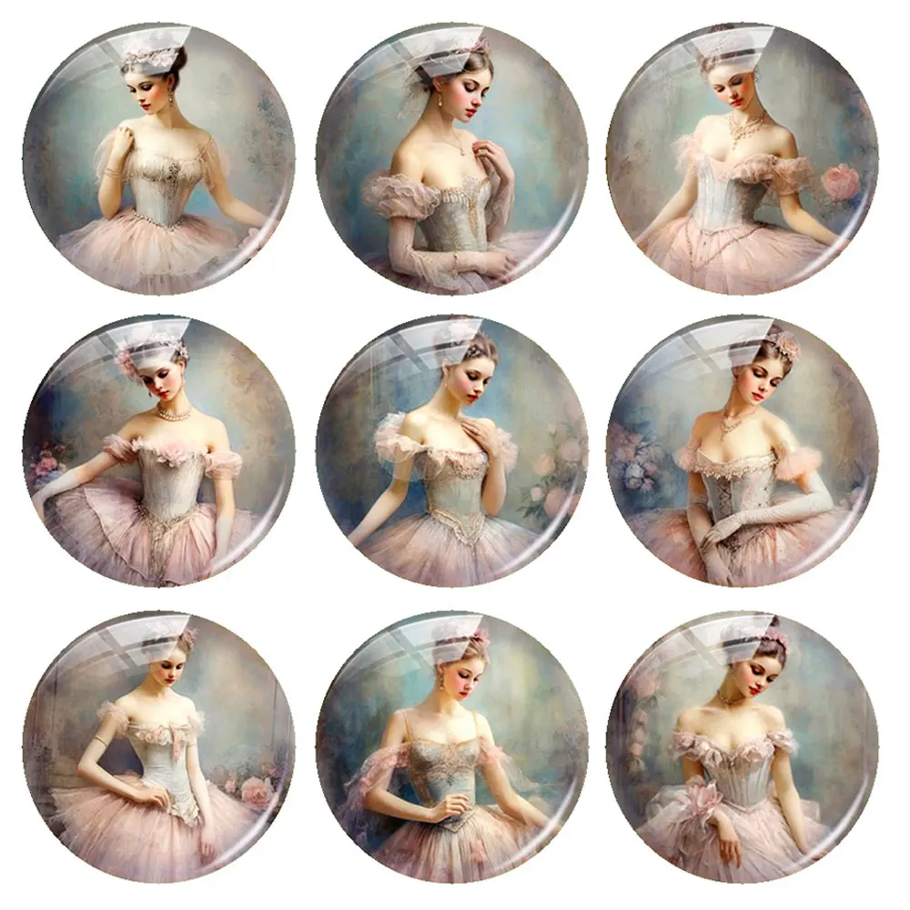 Handmade Ballerina Ballet Girl Dancing Photo Glass Cabochon Charms Demo Flat Back Cameo For Diy Jewelry Making Accessories