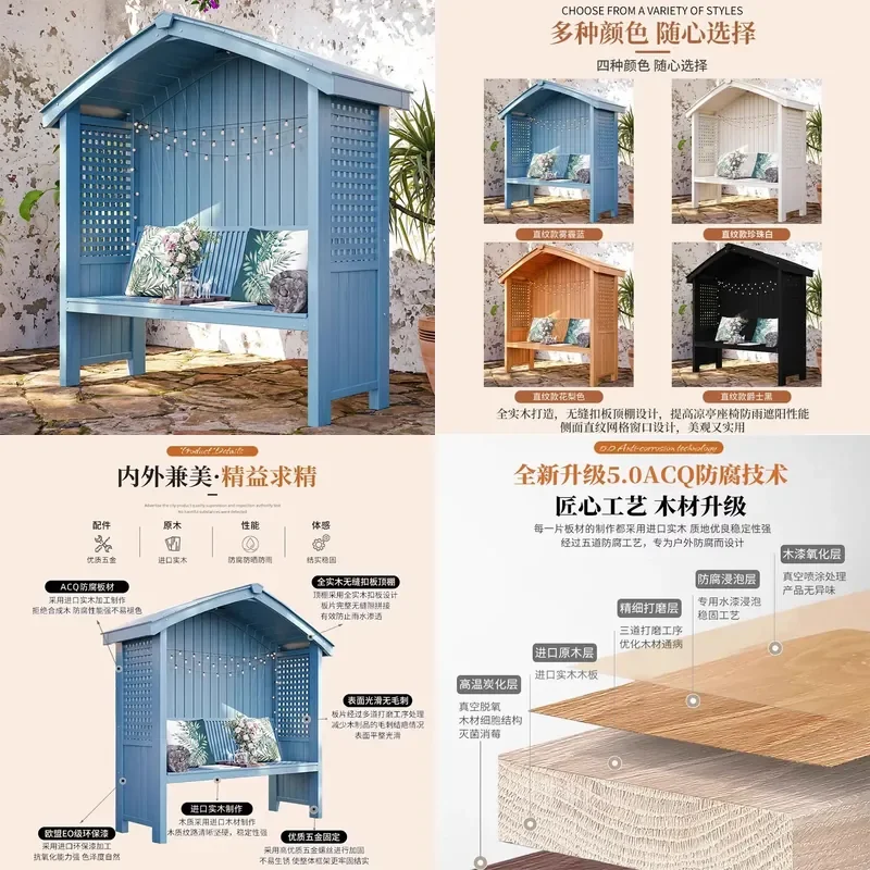 For Outdoor Garden Antiseptic Wood Gazebo Villa Courtyard Cabin Wooden Simple Assembly Movable Finished Sun Room