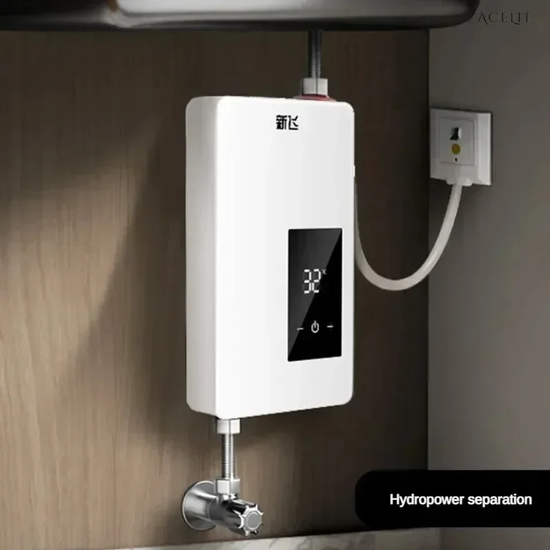 Household electric water heater for bathing. Fast heating. Bathroom and kitchen use. Instant heating. Under counter for kitchen.