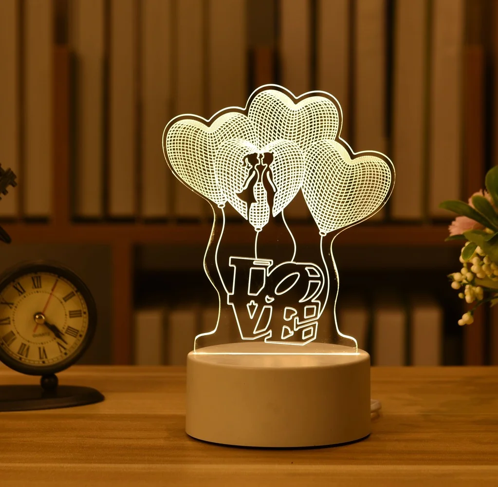 3D Night Light para meninos e meninas, lâmpada de mesa, feriado, presente do dia dos namorados, casamento, decorativo, quarto, mesa de cabeceira,