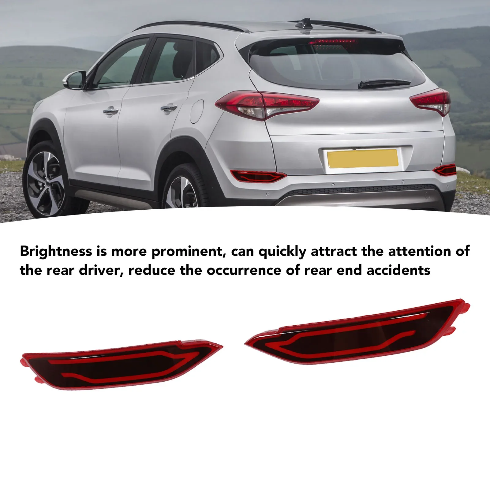 

For Hyundai Tucson Pre‑facelift 2016-2018 1Pair Rear Bumper BrakeTail Light Red High Brightness LED Bumper Brake Tail Lamp