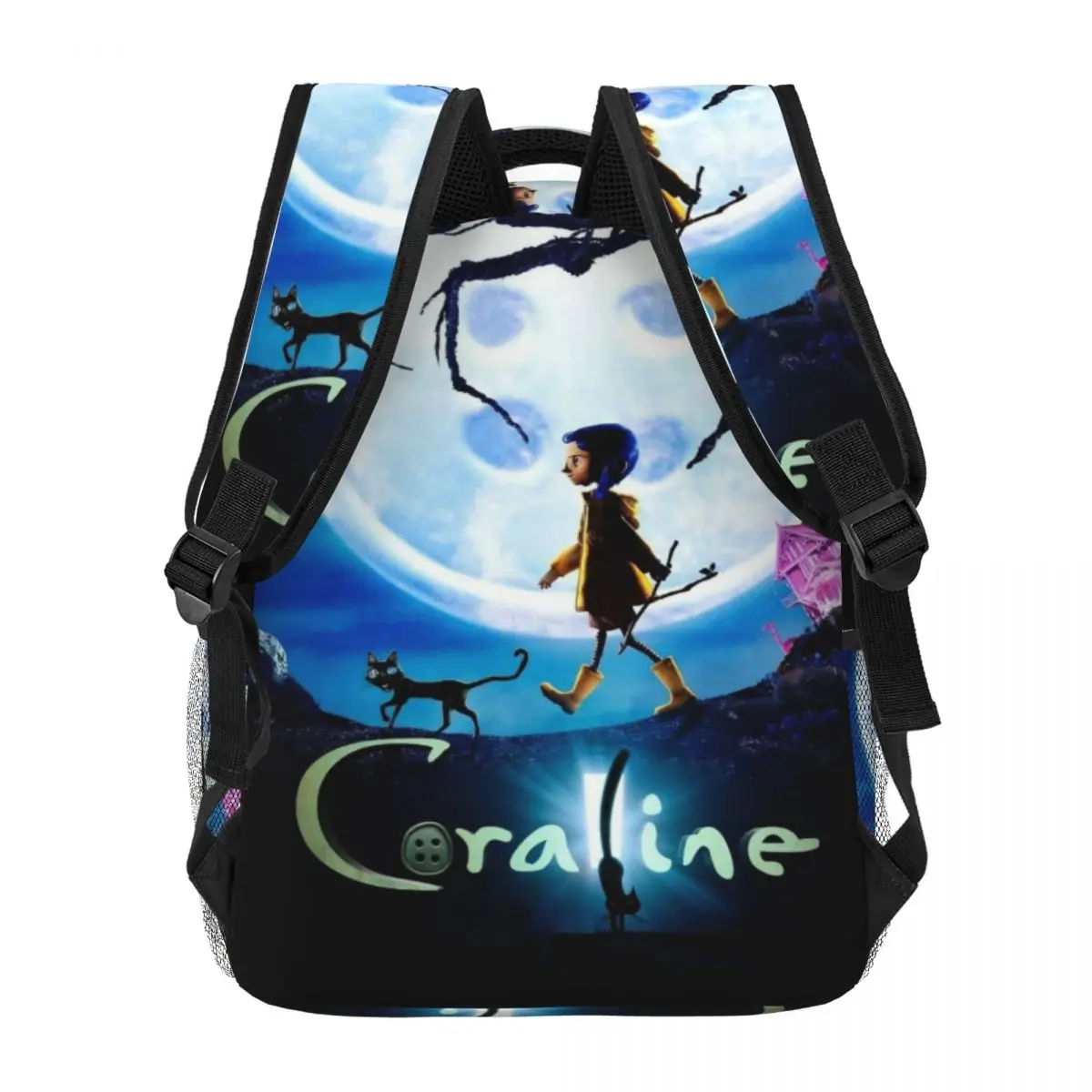 Coraline กระเป๋าเป้นักเรียนความจุขนาดใหญ่, กระเป๋าเป้สะพายหลังกันน้ำน้ำหนักเบาขนาด17นิ้ว