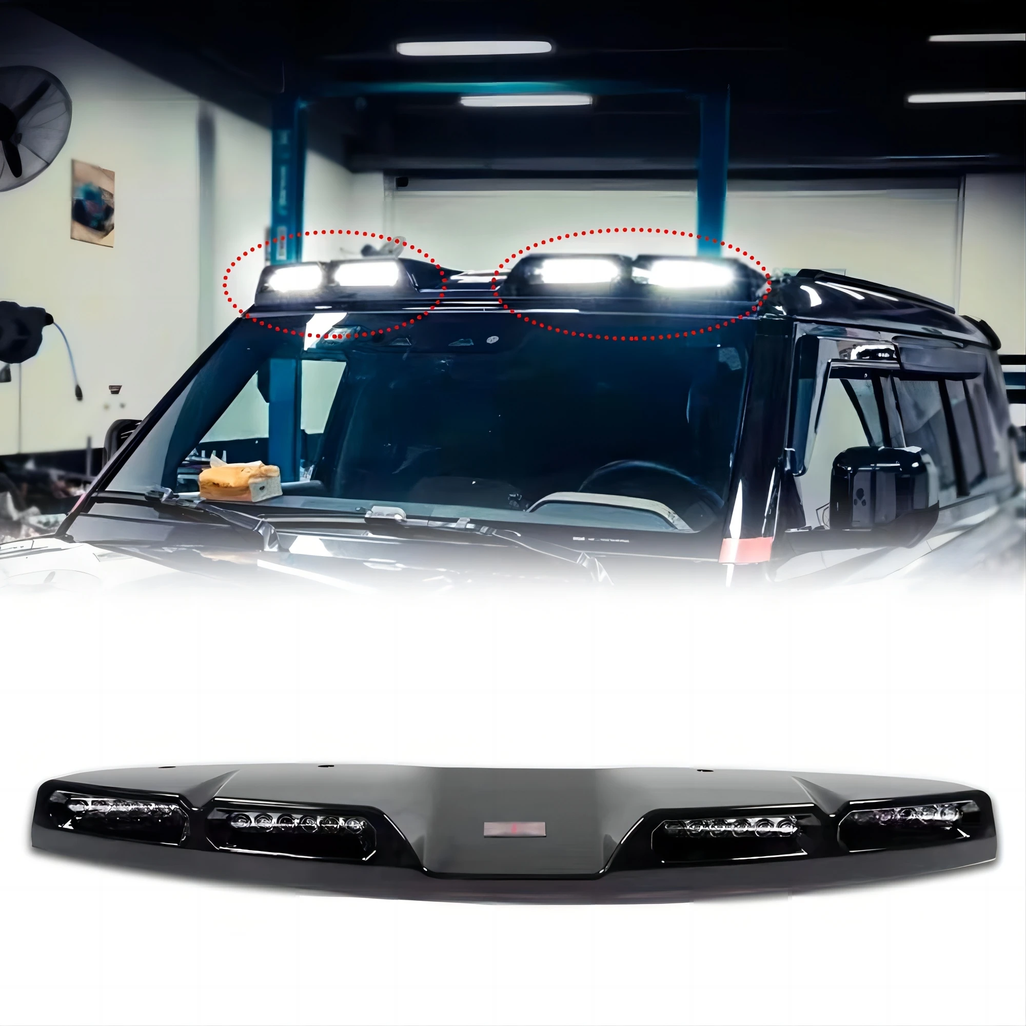 Car Body Parts For Rr Defender Car Front Roof Spoiler With DRL TOP Led Light Auto Accessoires Car Accessories