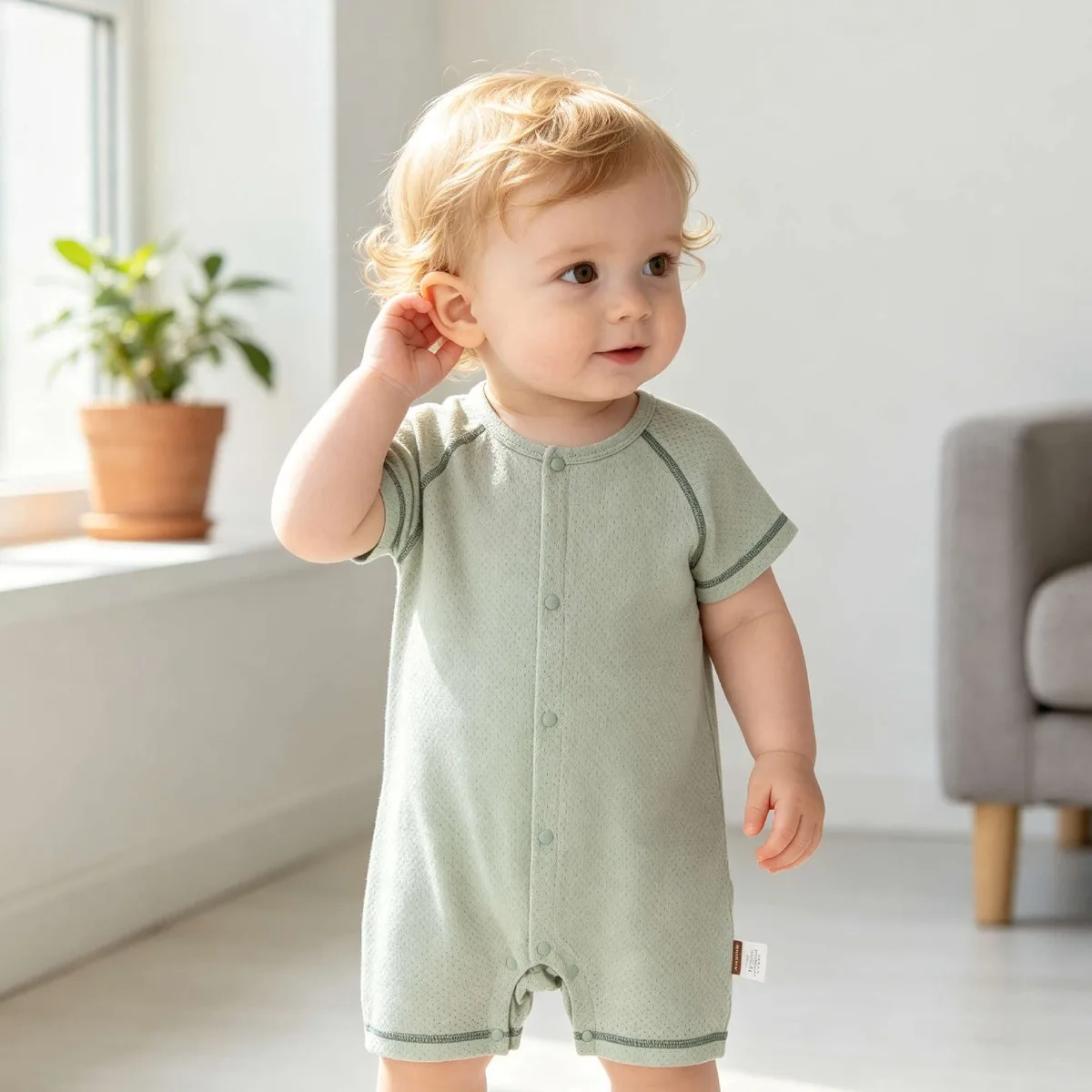 Seamless Stitching Baby Jumpsuit A-Class Soft Brethable Cottton Short Sleeve Romper Snap Buttons Unisex Onesie for Summer 6-18M