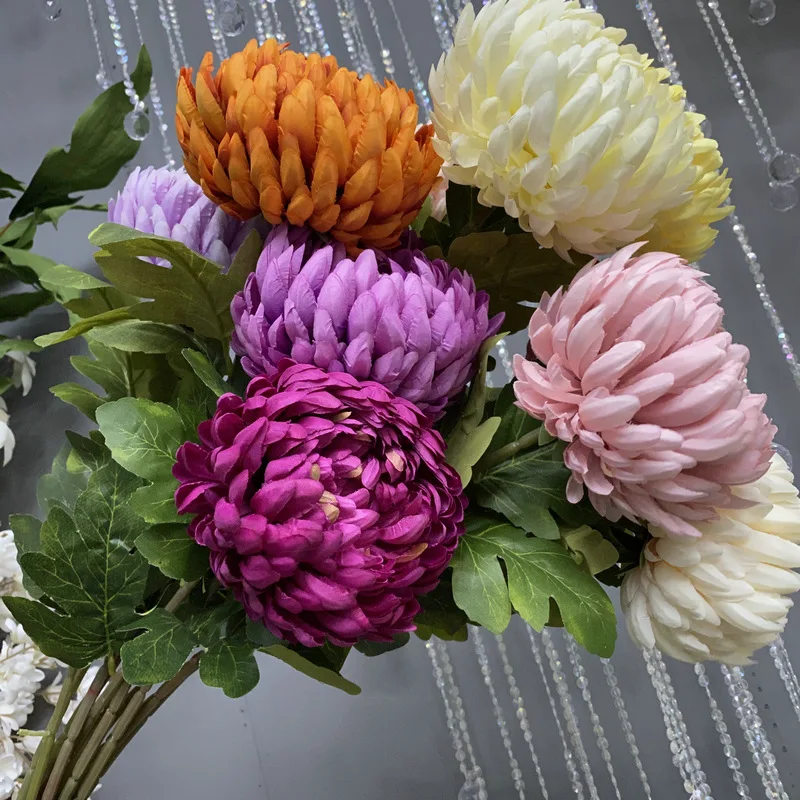 

Simulation Single Wealth Big Head Chrysanthemum Home Hotel Vase Decoration Silk Flowers Village Style Arrangement Living Room