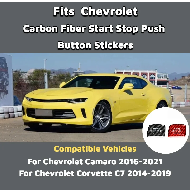 Carbon Fiber Start Stop Push Button Stickers for Chevrolet Camaro Corvette C7 Car Engine Ignition Switch Decoration Trim Keyless