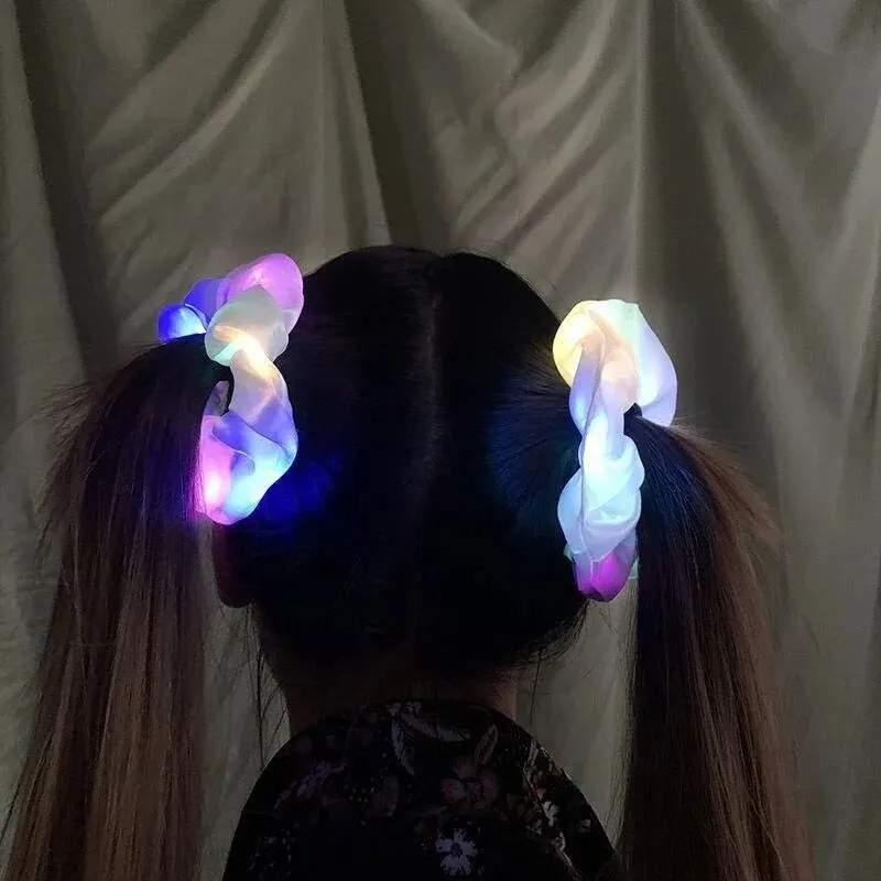 Led Luminous Headband Ins Bundy Christmas Elastic Glitter Hair Accessories Net Red Fluorescent Glow-in-the-dark Accessories