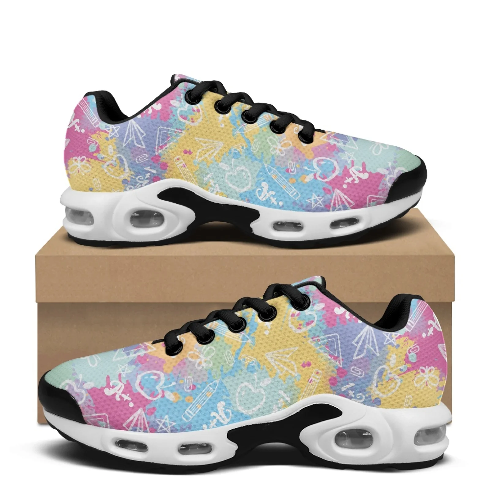 PENSTROLL School Doodle Color Splash Non-Slip Breathable Athletic Sneakers Casual Shoes for Men Gym Sport