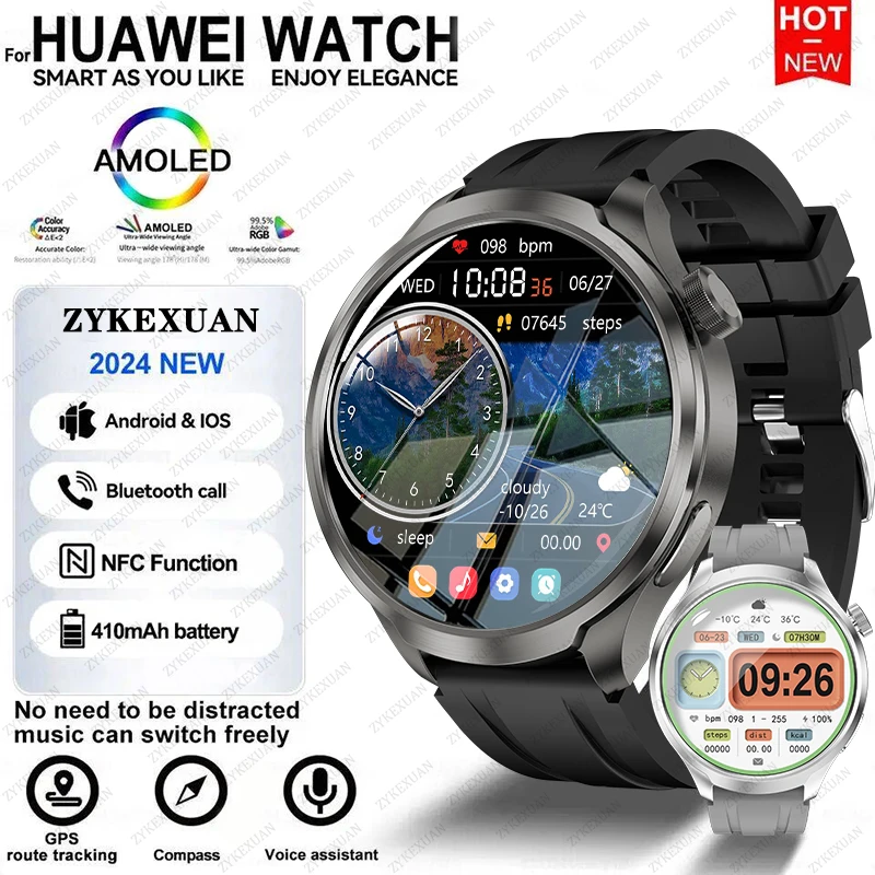 

For HUAWEI Outdoor Sports Smart Watch Men AMOLED Screen NFC GPS Compass Heart rate Waterproof Bluetooth Call SmartWatch 2024 New