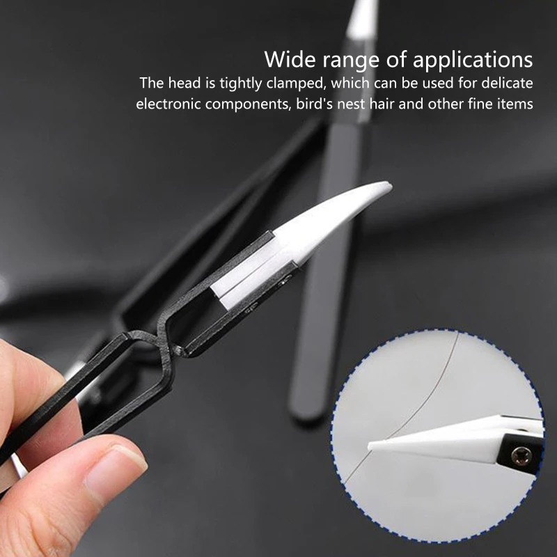 3 Pcs/Set Ceramic Reverse Tweezers Heat-resistant Anti-Static Cigarette Tweezers Straight Curved Tip Tweezers