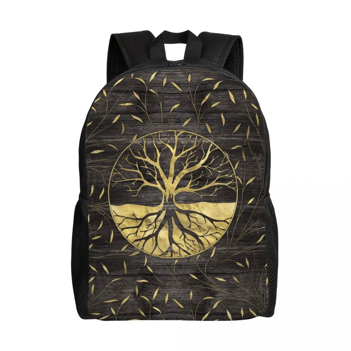 

Viking Tree of Life Backpacks Women Men Fashion Bookbag for Teenagers Student Daypack Runes on Wooden Texture Print School Bags