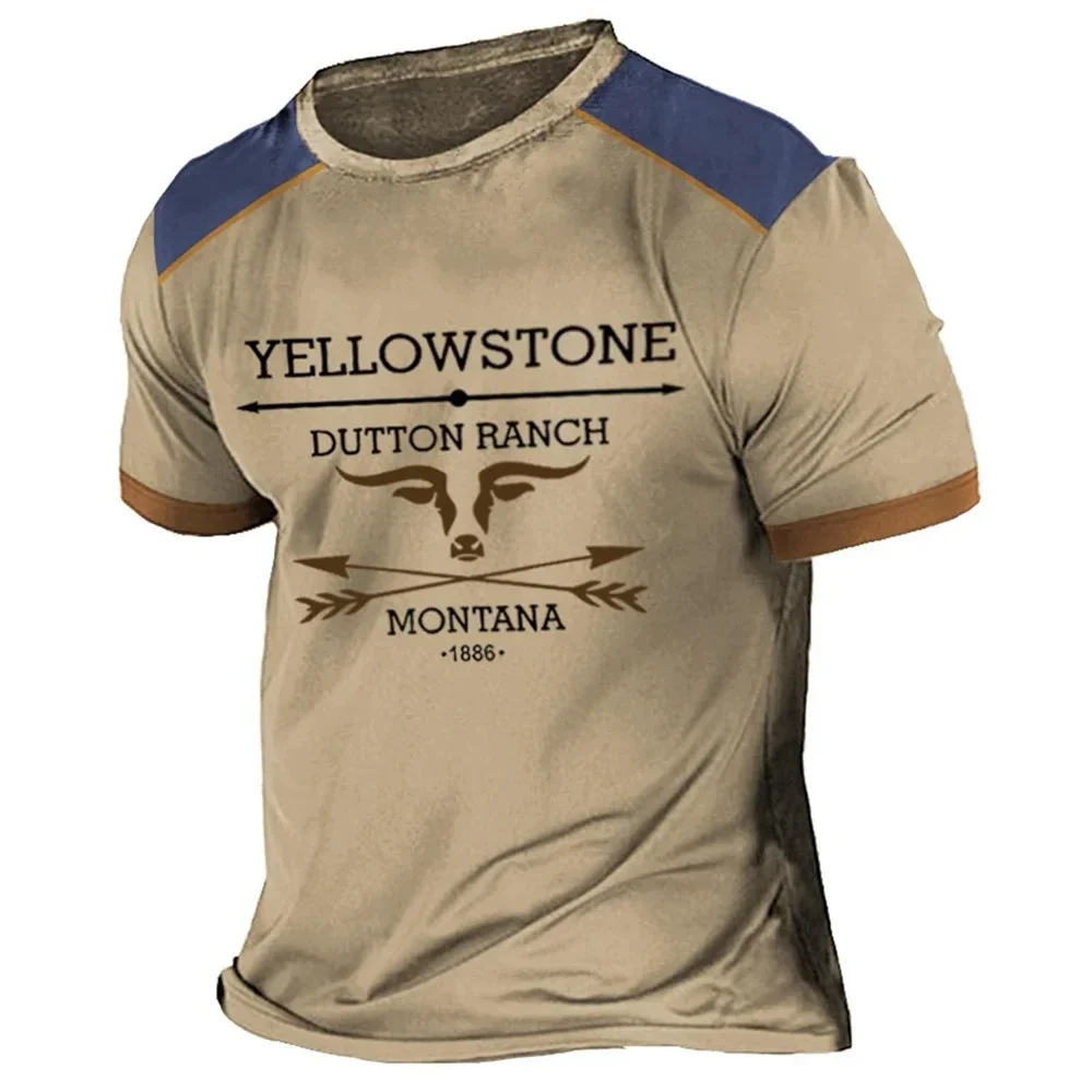 2024 Retro Fashion Yellowstone National Park 3D Printed Men\'s T-shirt Large Short Sleeved Outdoor Street Minimalist Clothing Top