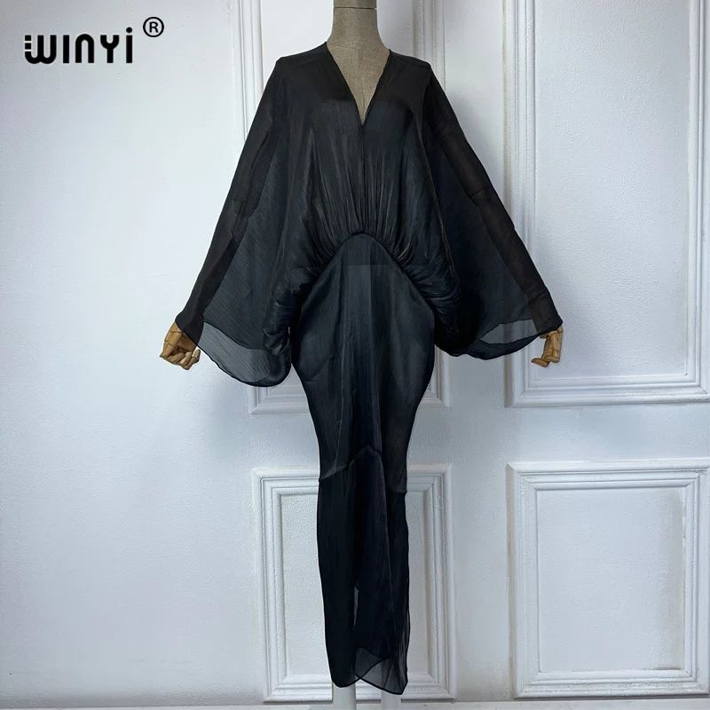 WINYI summer Pearlescent sexy elegant perspective dress holiday maxi beach dress Female Vestidos Party Evening Dress