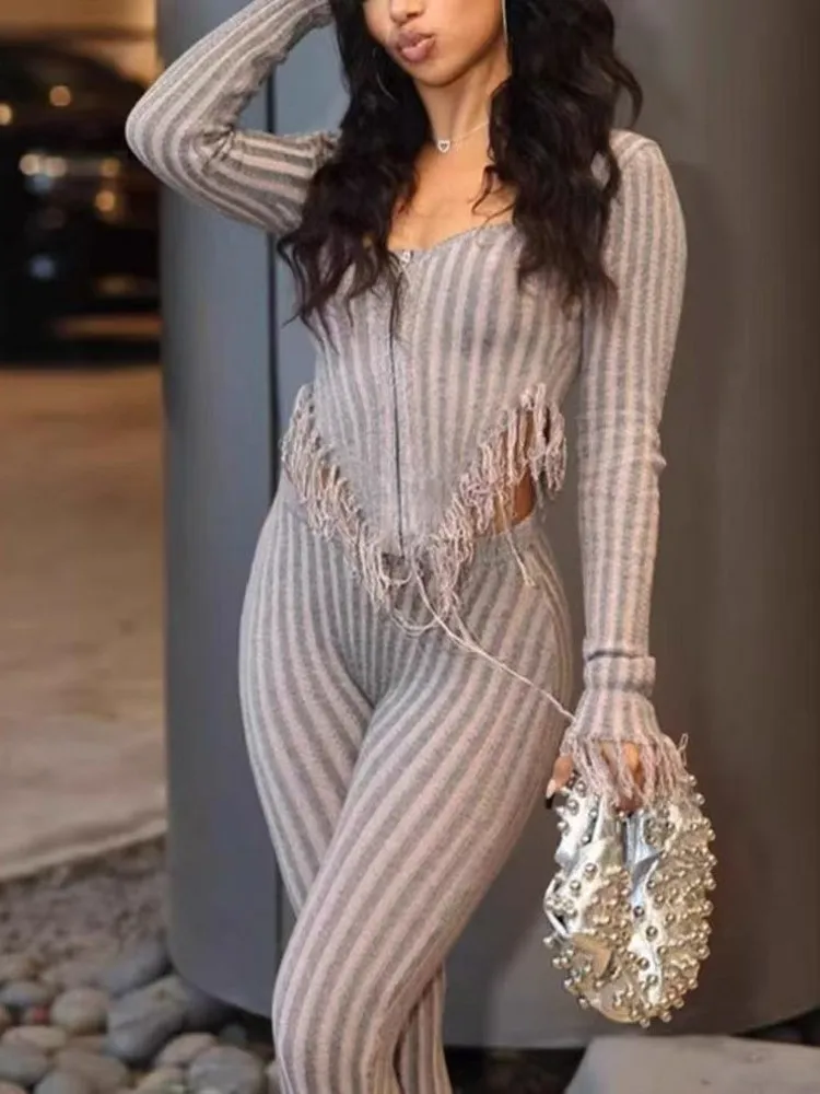 Set da donna da 2 pezzi Set coordinati autunno inverno Cerniera manica lunga maglione lavorato a maglia Top e pantaloni Abiti Abiti Abbigliamento