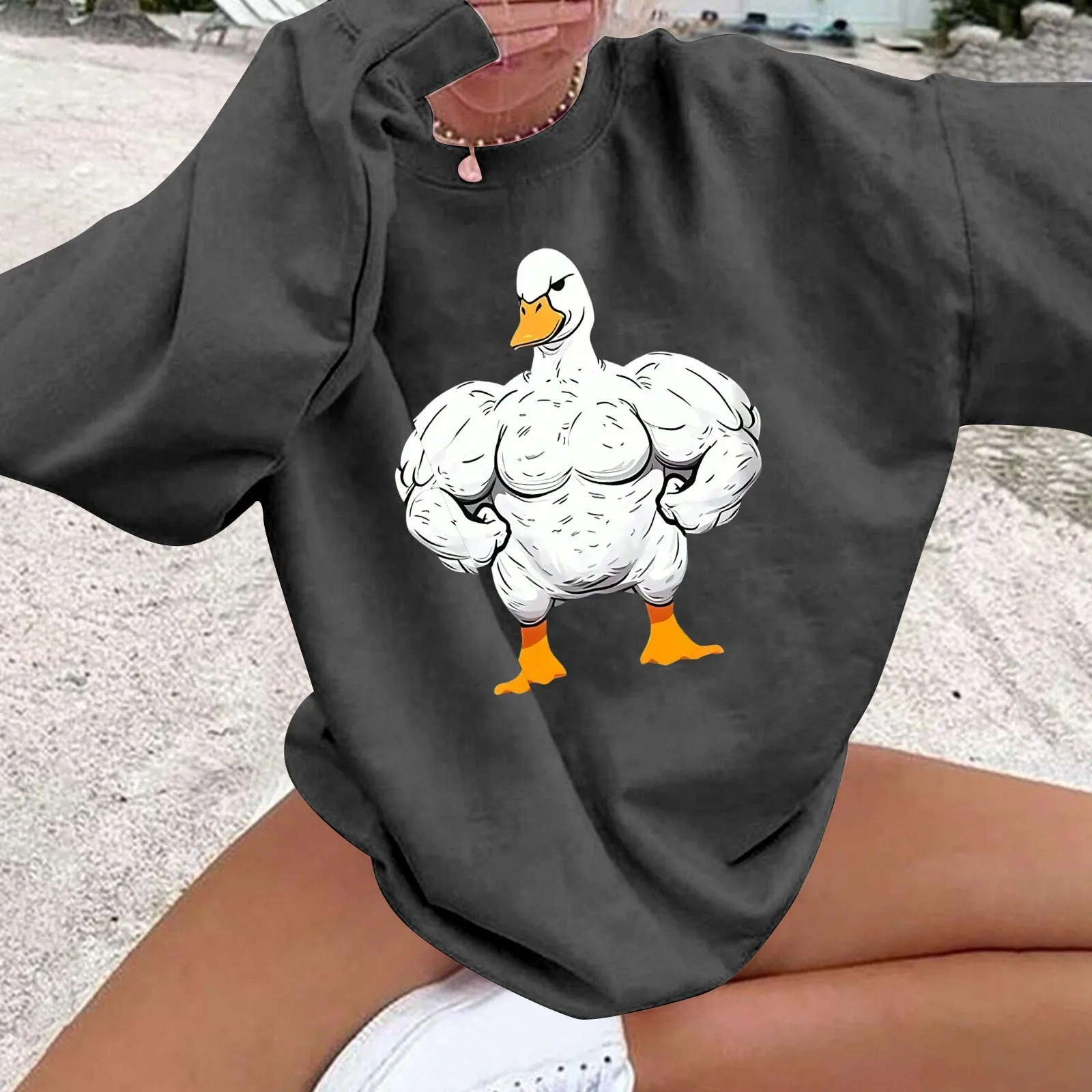 

Funny Duck Print Casual Sweatshirts Woman Cotton Round Neck Running Fitness Long Sleeve Tops Women's Activewear Fashion Clothes