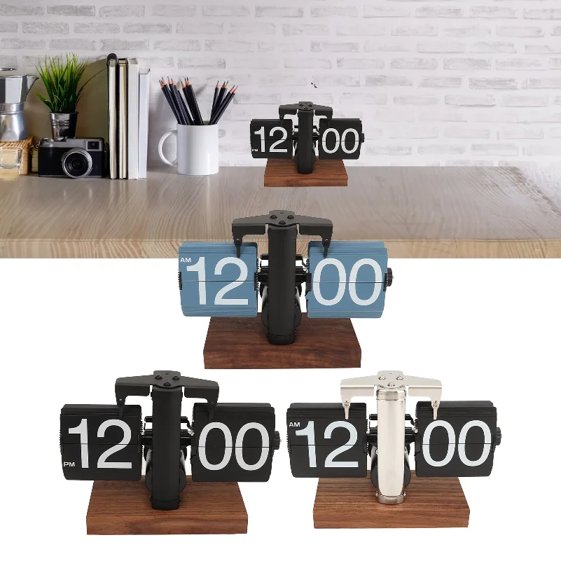 Vintage Automatic Flip Mechanical Clock Battery Powered Flip Desktop Clock Vintage Flip Clock for Home Office Room Decoration