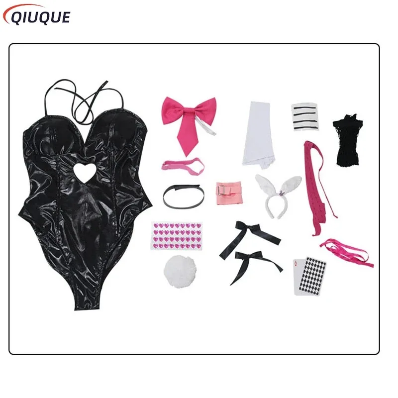 2025 11 أرنب هول فتاة زي شعر مستعار المرأة مرونة الجلود النسيج مثير تأثيري الأرنب دعوى حللا سوداء