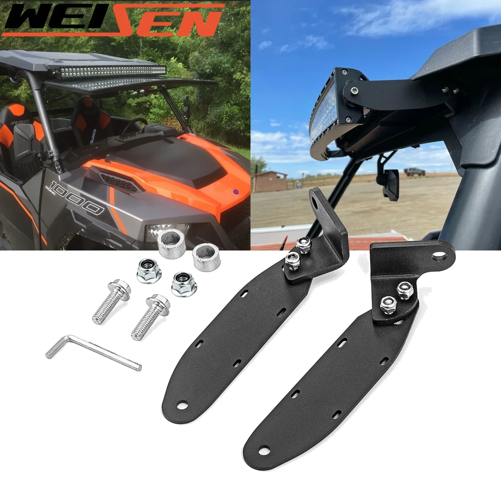 

For Polaris 2014-2023 General 1000 Flip Up Windshield 42" Curved / Straight LED Light Bar Roof Mount Bracket UTV Accessories