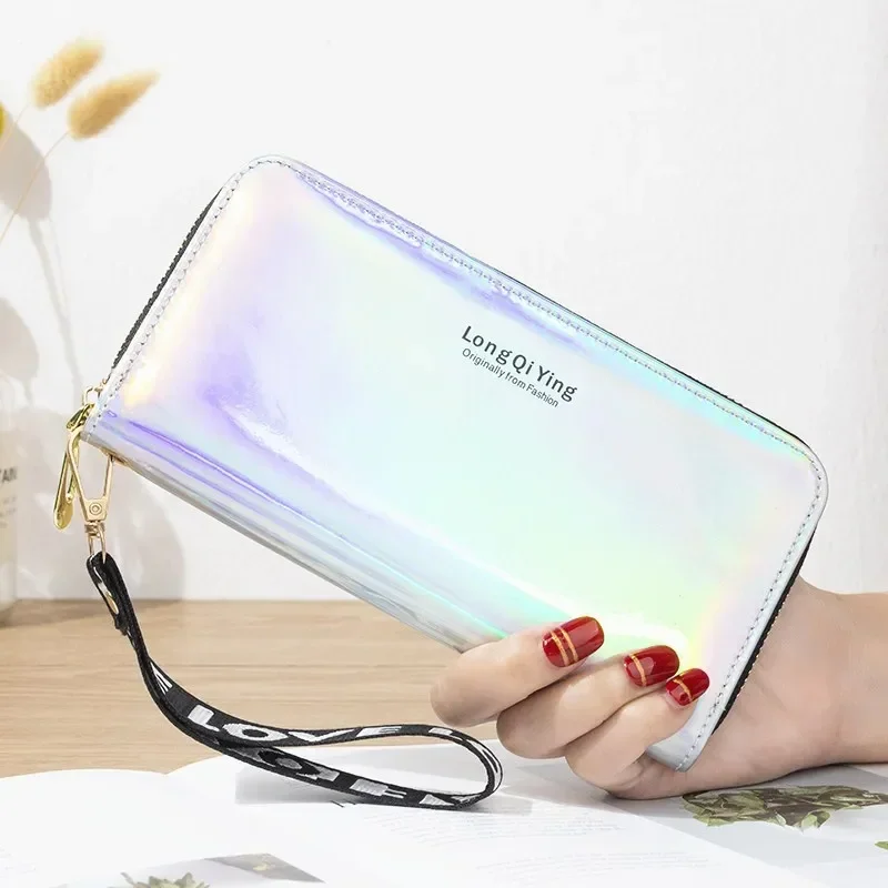 New Laser Holographic Wallet Women Long Pu Leather Purse Fashion Female Clutch Large Capacity Zipper Purses Phone Purse Carteras