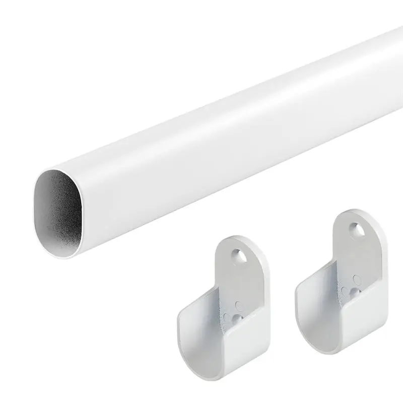 ABMH-Adjustable Oval Closet Rod 18 To 40 Inch, Wardrobe Hanging Pole Closet Pole 1 Inch Diameter With End Supports