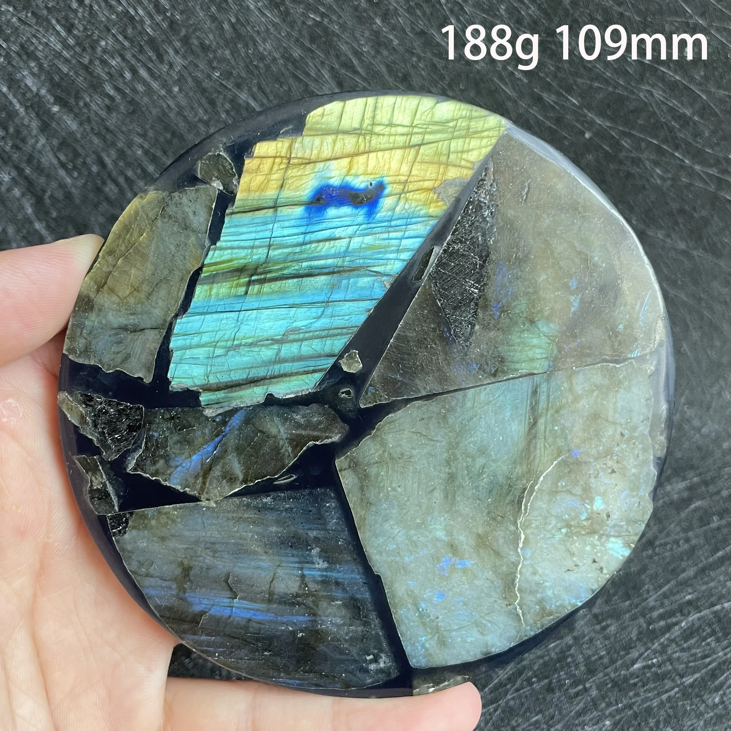 Natural Crystal Splicing Round Blue Labradorite Stone Slice Polished Rock Slab Decoration Stone Dish Healing Reiki