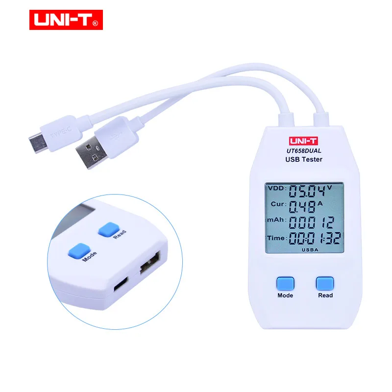 UNI-T Tester USB Tester di capacità USB serie UT658 tensione/corrente/capacità/energia/resistenza Test interfaccia di tipo C di tipo A