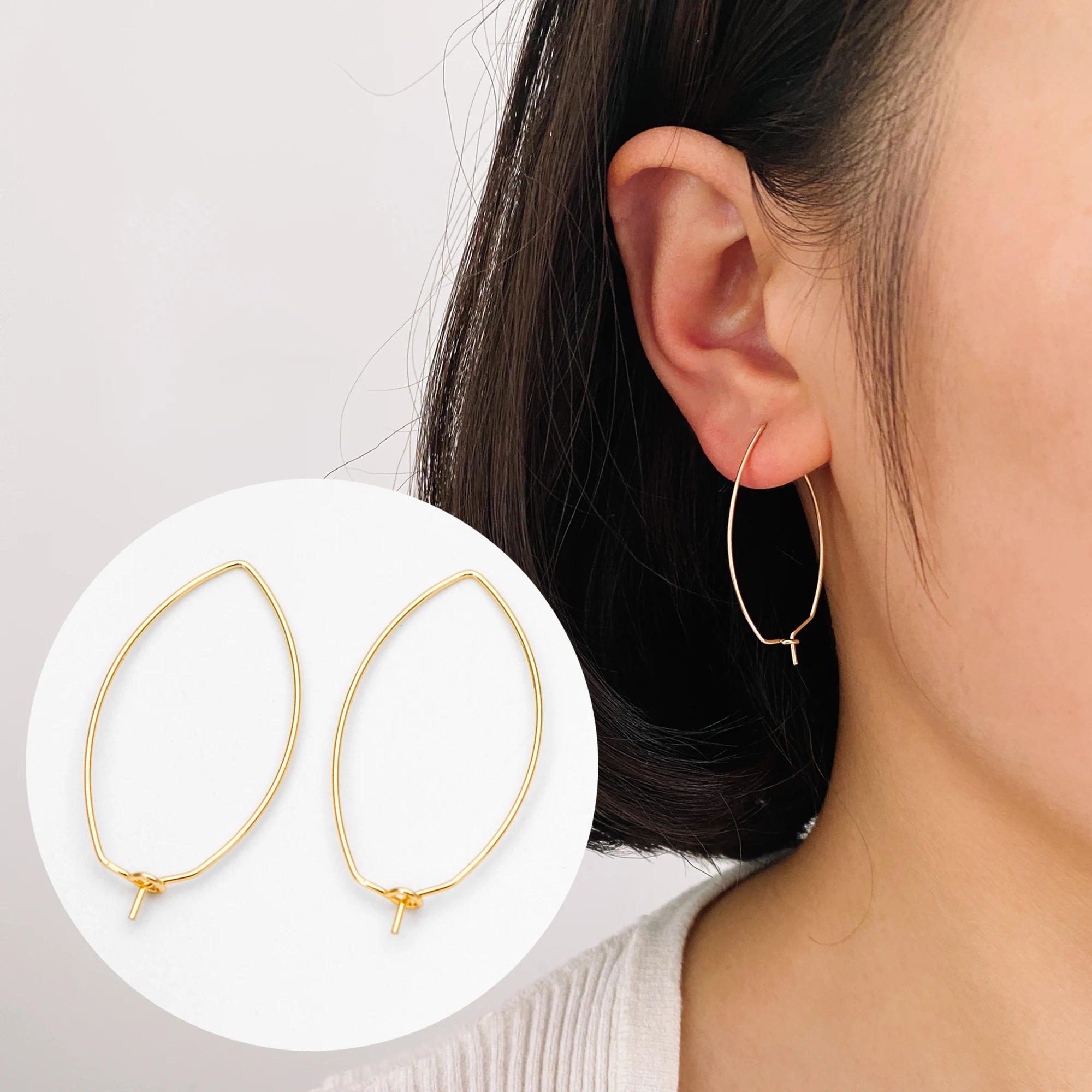 20pcs Oval Hoop Ear Wire, Gold Tone Plated Brass Threader Earrings (GB-659-1)