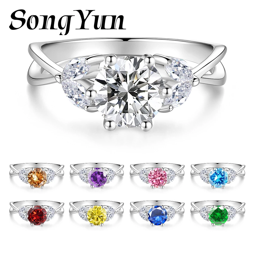 SONGYUN Moissanite Diamond Jewelry S925 Sterling Silver 1CT Colorful Moissanite Ring Six Prong Setting Fine Jewelry for Women