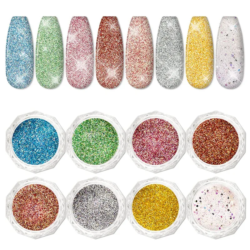 Biutee Nail Diamond Powder 8 Colors 5g Crystal Diamond Glitter Powder Nail Art Glitter Powder Crystal Diamond High Light Shine