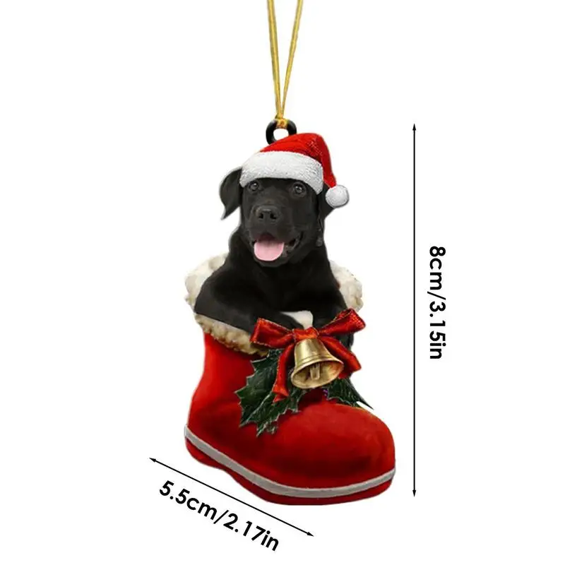 Cute Dog Christmas Tree Pendants 2D Acrylic Christmas Ornaments Hanging Decorations for Car Door Window Xmas Gifts