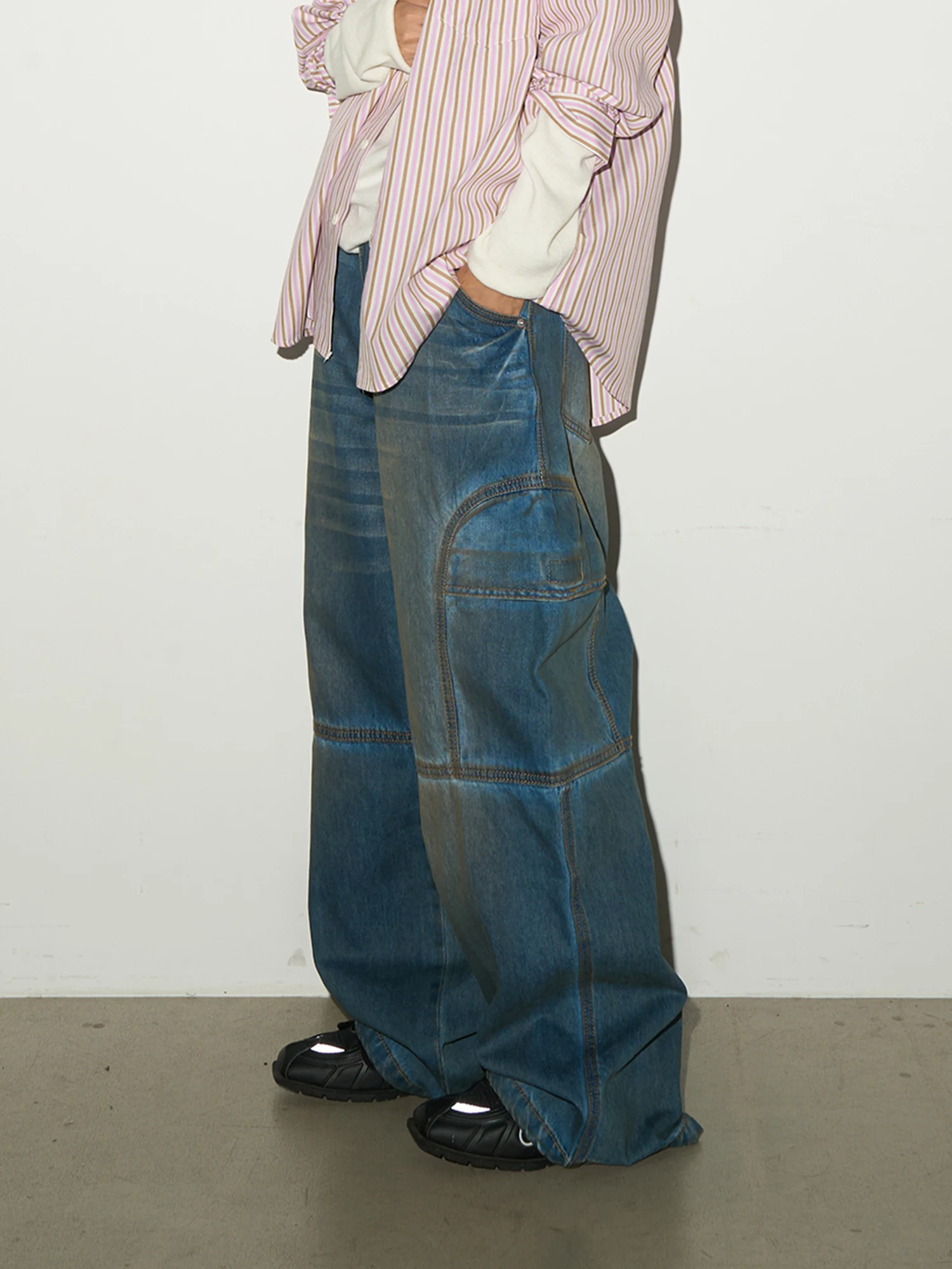 

Джинсы MICHINNYON винтажные, широкие, свободные, унисекс, повседневные, из хлопка, с регулируемой талией, рваные, деним